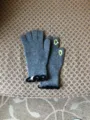 Women's winter touch screen knitted gloves in grey with cute floral embroidery and ruffles. - Dark Gray