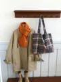 Oversized plaid wool shoulder bag for women, cozy winter tote with large capacity and chic design. - Blue and Orange