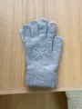 Grey winter knit gloves for women featuring rhinestone bow and cute red heart detail daily warm. - 20x10cm / Gray
