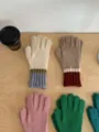 Women winter warm knit gloves cute colorblock five finger thick touchscreen soft gloves - Khaki