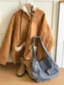 Grey wool blend tote bag, casual daily shoulder bag with spacious interior capacity. - Gray