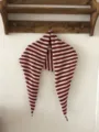 Knitted striped triangular scarf wool shawl, cozy retro style for autumn and winter daily wear. - Red