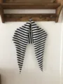 Black and white striped knitted triangular scarf, cozy wool shawl and winter warm poncho. - Black