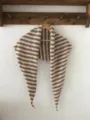Brown striped knitted triangular scarf, cozy wool blend winter shawl, stylish outerwear wrap. - Khaki