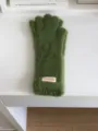 Green fluffy fuzzy winter gloves detailed view, soft plush material texture close up shot. - 27X10CM-W207MD / Yellow-Green