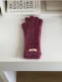 Fluffy purple winter gloves detail view, soft cozy warm knit fabric for women daily wear. - 27X10CM-W207MD / Pale Plum