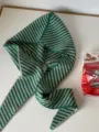 Green beige striped knitted hooded scarf warm balaclava winter thermal women fashion accessory - Green
