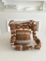 Μεγάλη χνουδωτή τσάντα χιαστί Fair Isle χειμωνιάτικη απαλή γυναικεία τσάντα μόδας - Καφέ Ανοιχτό Fair Isle Γεωμετρικό
