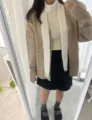 Style coréen automne hiver gilet en tricot avec écharpe blanche et look chic quotidien - Ivoire ruban