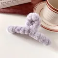 Plush hair claw clip for women, large winter fuzzy shark clip in light purple color. - Haze Blue