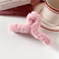 Pink plush hair claw clip for women, fluffy winter hair catch shark clip for styling thick hair. - Dusty Pink