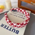 Red white woven headband sweet wide hair hoop knit winter hair accessory for women girls - Houndstooth Woven