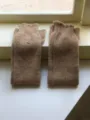 Gezellige bruine gebreide beenwarmers geribbelde kuit sokken winter warm detail zicht - 55x12cm-S312P / Khaki