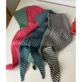 Women winter striped knitted hat scarf all-in-one warm thermal hooded bib shawl stylish. - Lake Blue