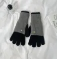 Color block knitted gloves winter warm long touchscreen gloves for women and men grey and black - 24x12cm-W205P / Black