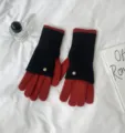 Knitted color block gloves long warm winter gloves red and black cozy winter gloves for daily wear - 24x12cm-W205P / Red