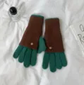 Two-tone knit gloves for women winter warm contrast color woolen mittens cozy outdoor gear - 24x12cm-W205P / Green