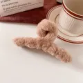 Plush hair claw clip for women autumn winter fluffy shark clip large hair catch styling tool - Coffee