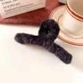 Plush hair claw clip, fuzzy large shark hair clip for women, winter black hair accessory - Black