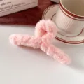 Pink plush hair claw clip fluffy shark clip for women winter elegant hair styling accessories - Pink