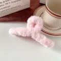 Pink fluffy hair claw clip, large plush shark clip for cute winter hair styling and buns. - Light Pink