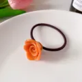 Franse vintage acetaat roos bloem haarband oranje paardenstaart haar touw voor vrouwen. - Oranje