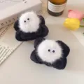 Cute plush pom-pom face washing wristband set, black and white fluffy absorbent wrist sweat bands. - One Pair / Black