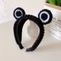 Black knitted big eyes headband cute cartoon hair hoop for women face washing hair accessories - Black