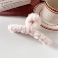 Plush hair claw clip for women, soft faux fur shark clip, large winter hair accessories. - Off White