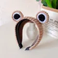 Cute brown crochet frog eye headband for women and girls, soft knit hair hoop, cute daily accessory. - Brown