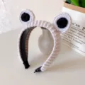 Cute crochet frog eyes headband knit hair hoop for daily wear, cute washing face accessory. - Off White