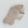 Beige 100% wool knitted scarf, winter warm cozy solid color shawl accessory for women. - Off White