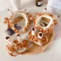 Bonito conjunto de diadema y muñequeras absorbentes de felpa de jirafa para lavar la cara. - Conjunto completo de jirafa