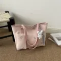 Rosa PU Leder Shopper Umhängetasche mit Glitzer Schmetterling und süßem Plüsch Hasen Anhänger. - Schmetterling Einkaufstasche (Ohne Anhänger) (6889) / Rosa