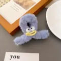 Purple furry funny face hair claw clip, cute plush hair accessory for women and girls autumn. - Purple