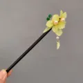 Bacchetta per capelli floreale in stile antico con perle e nappa, variante per look Hanfu. - Fiori verde smeraldo