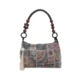 Borsa a mano ricamata in stile cinese chic con manico di perle di legno ed elegante ciondolo nappa. - Stile Patchwork Nero (HJ9195)