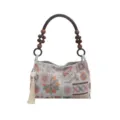 Borsa a mano ricamata in stile cinese con manico di perle di legno e nappa, borsa a tracolla. - Stile Patchwork Argento (HJ9195)