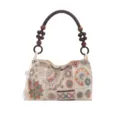 Borsa a tracolla ricamata da donna in stile etnico con manico in perline di legno e nappina chic. - Stile Patchwork Bianco Sporco (HJ9195)