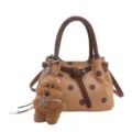 Bruine stippen emmertas met een schattige puppyhanger, stijlvolle retro handtas. - Enkele Tas / Khaki