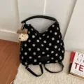 Korean style polka dot suede backpack retro casual commuter shoulder bag for women chic - No Pendant / Black