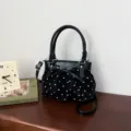 Bolso de hombro negro con lunares fruncido con lazo y elegante asa para uso diario chic. - Sin colgante / Negro