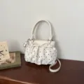 Bolso bandolera plisado de lunares blancos, elegante bolso informal con lazo para mujer. - Sin colgante / Blanco