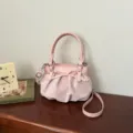 Bolso de hombro rosa con lunares y pliegues, elegante bolso bandolera casual de mujer. - Sin colgante / Rosa