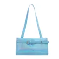 Light blue holographic shoulder bag PU leather underarm bag with chic metal buckle design - Blue