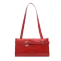 Red patent leather shoulder bag for women, stylish underarm handbag with chic front buckle. - Red