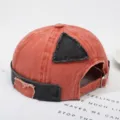 Retro gewaschene Baumwoll Docker Cap Herren Damen stylische Patchwork Mütze verstellbar - M (56-58cm) / Orangerot