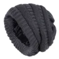 Dark grey knit beanie detail shot, featuring a smooth black satin lining and warm fabric. - Dark Gray