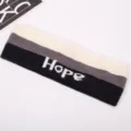 Knitted sports headband with Hope logo, tri-color striped yoga hair band, wide elastic wrap. - Black, Gray, Beige