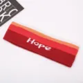 Knitted sports headband with colorful stripes and Hope embroidery, stretchy wide hair band for yoga. - Red Gradient